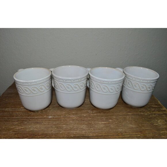 Gibson White Coffee Mugs Swirl Embossed Set of 4 Tea Cups Dinnerware Kitchen - Picture 5 of 10